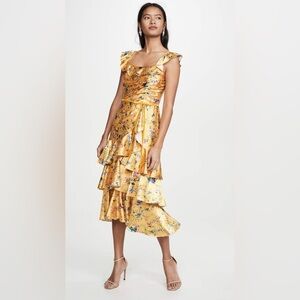 NWOT Marchesa Notte Sleeveless Printed Charmeuse Tiered Cocktail Dress